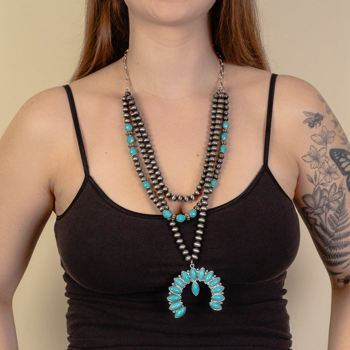 92051 - Squash Blossom Necklace - Turquoise & Silver