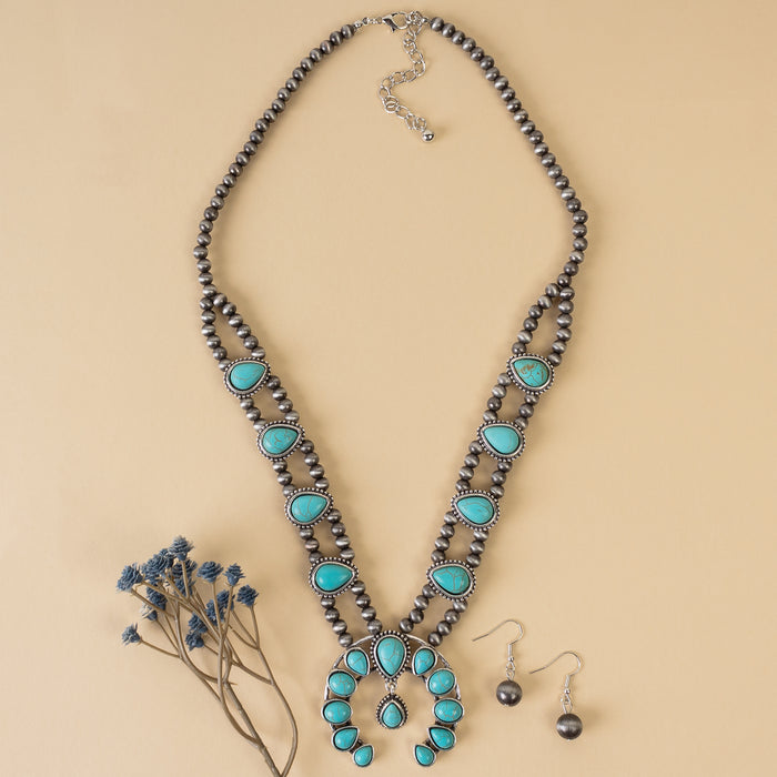 92092 - Squash Blossom Necklace - Turquoise & Silver