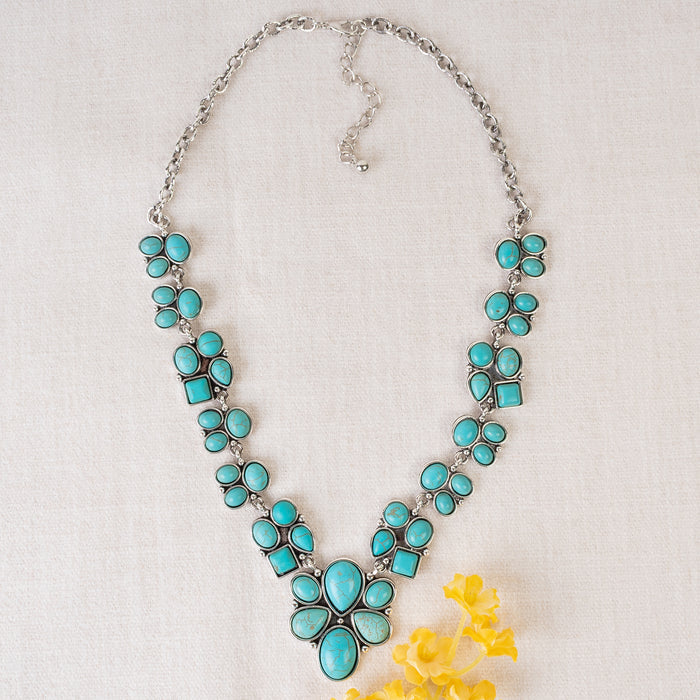 92093 - Squash Blossom Necklace - Turquoise & Silver