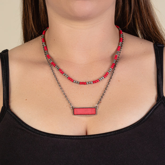 92103 - Layered Squash Blossom Necklace - Red