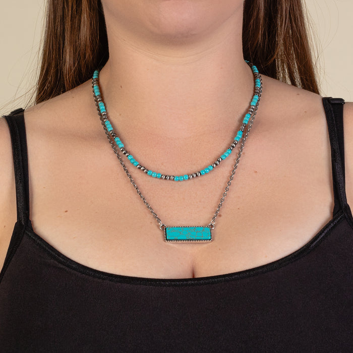 92103 - Layered Squash Blossom Necklace - Turquoise & Silver
