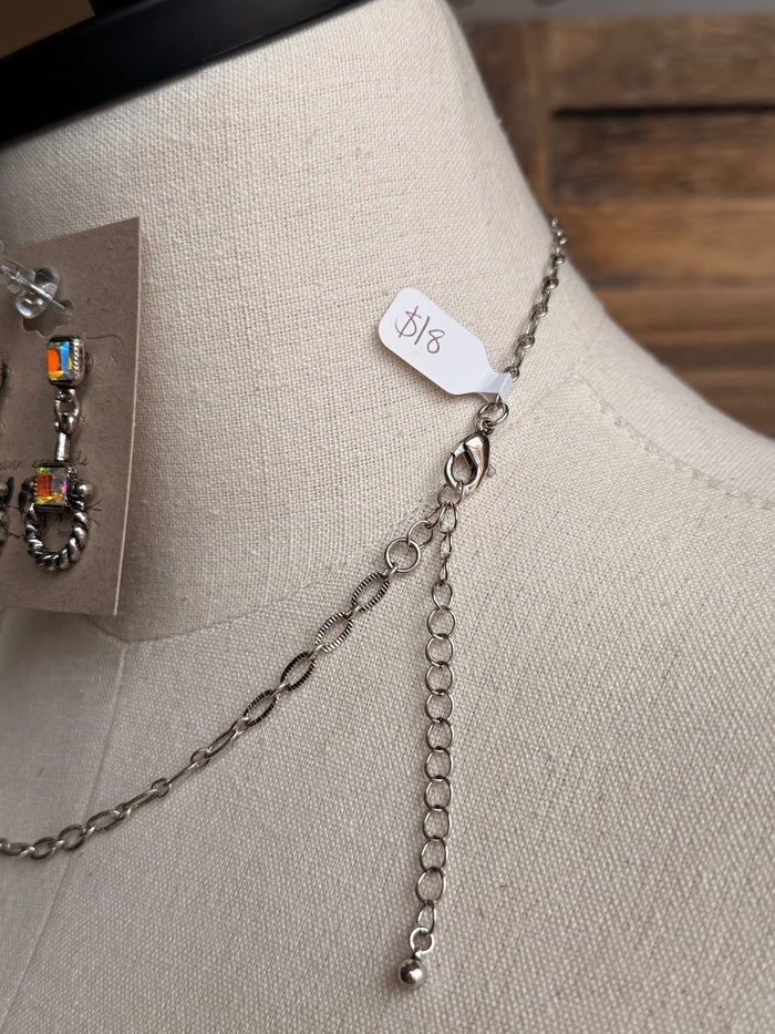 Silver-tone snaffle bit charm necklace chain with small dangling end
