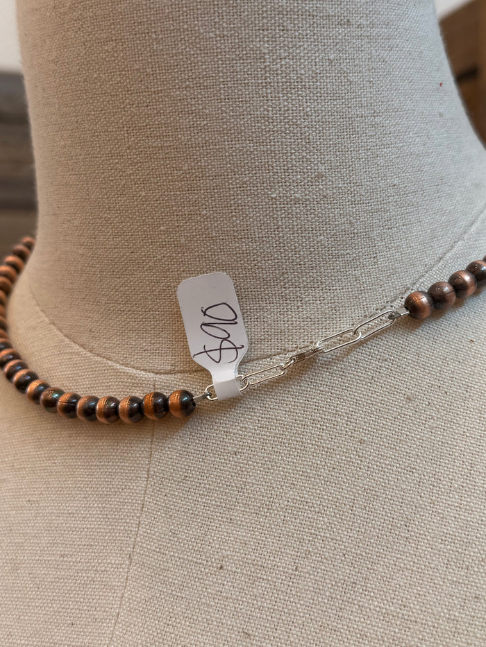 Genuine copper bead necklace with 6mm beads and small lobster clasp