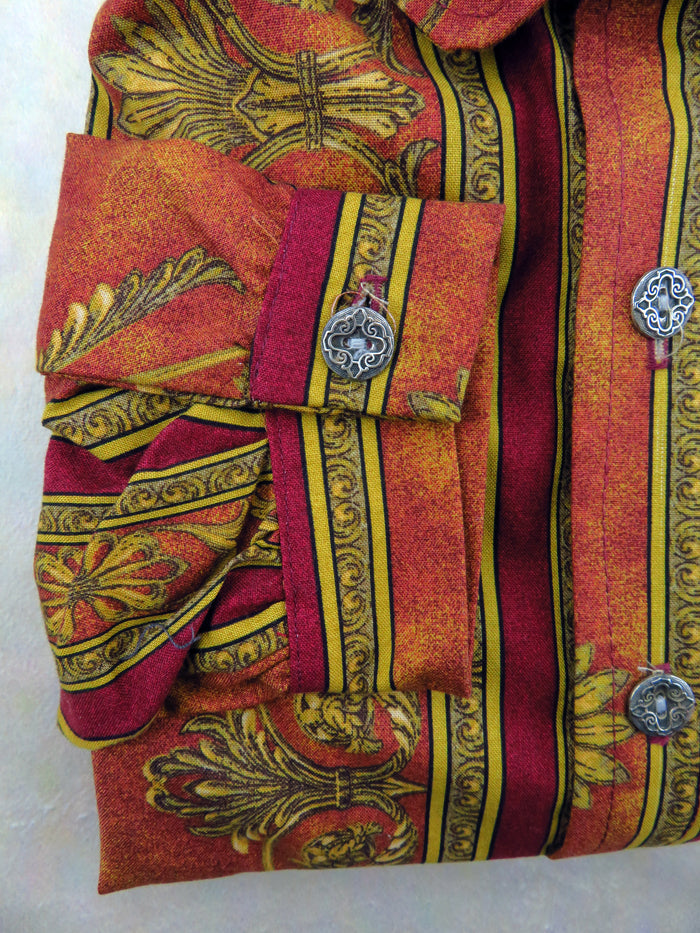 Apricot Orange Floral Striped Wallpaper Victorian Shirt