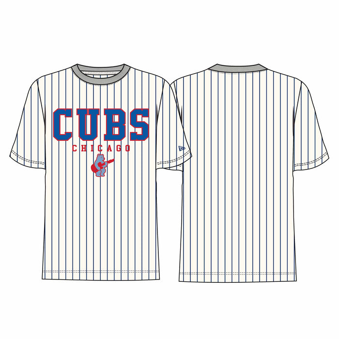 Chicago Cubs New Era Rock Bear Cream Pinstripe Short Sleeve T Shirt