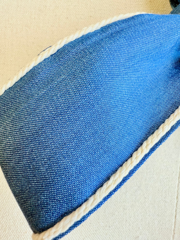 Blue denim twilly scarf with stitched border