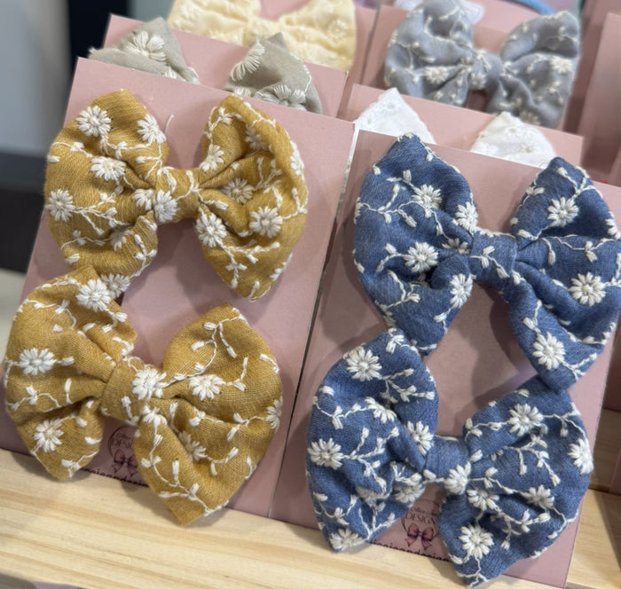 Fabric piggytail bows - blue
