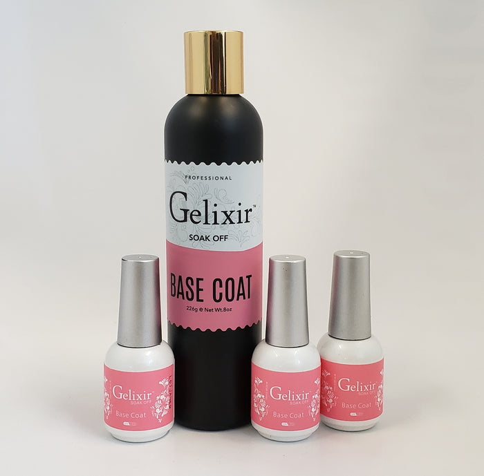 GELIXIR - LED/UV Soak Off Gel - Bundle Base Coat - Refill Size 8oz + 3 bottles of 0.5oz