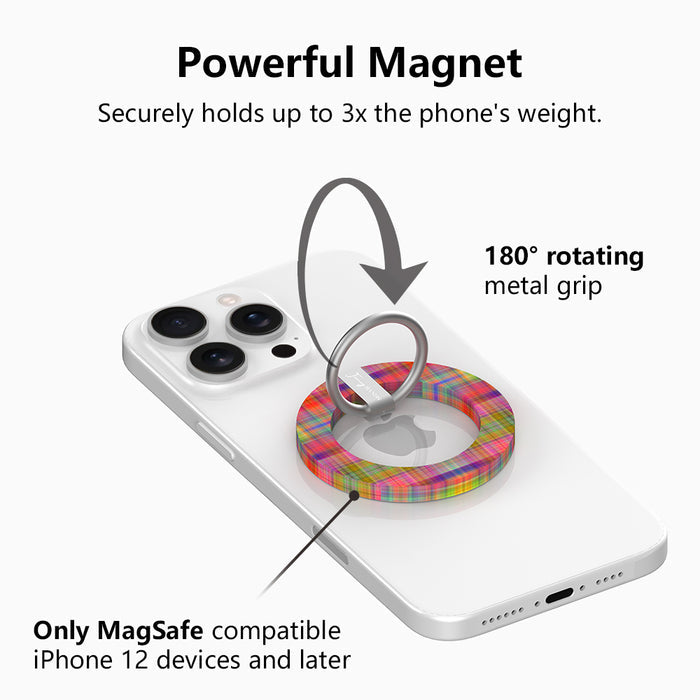Hazy Tartan multi-colored plaid pattern MagSafe phone grip ring and stand compatible with iPhone and Samsung
