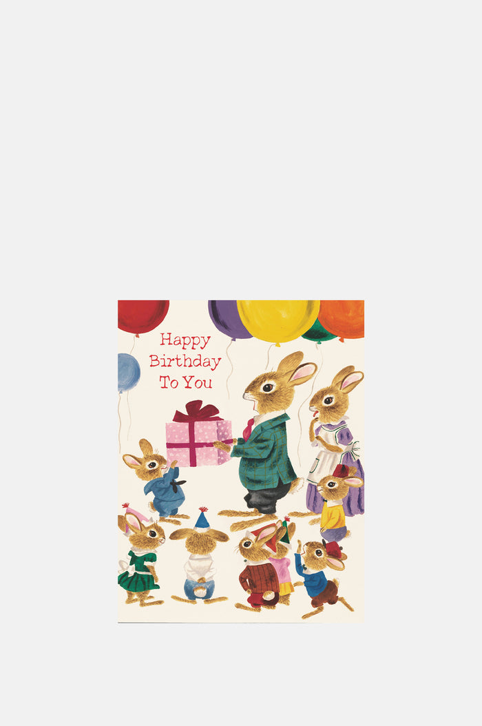 Red Cap Cards Rabbit Party Greeting Card.