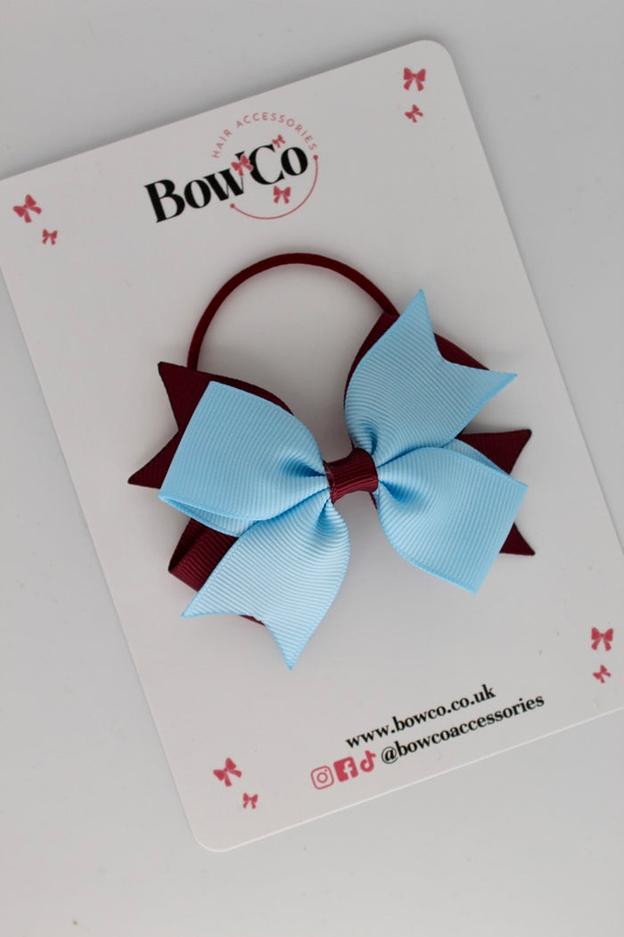 School Bow Burgundy and Blue Topaz - Layer Tail Bow - Elastic