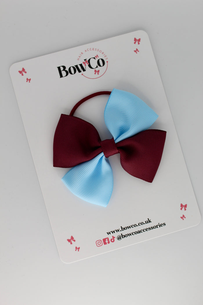 School Bow Burgundy and Blue Topaz - Twist Bow - Elastic