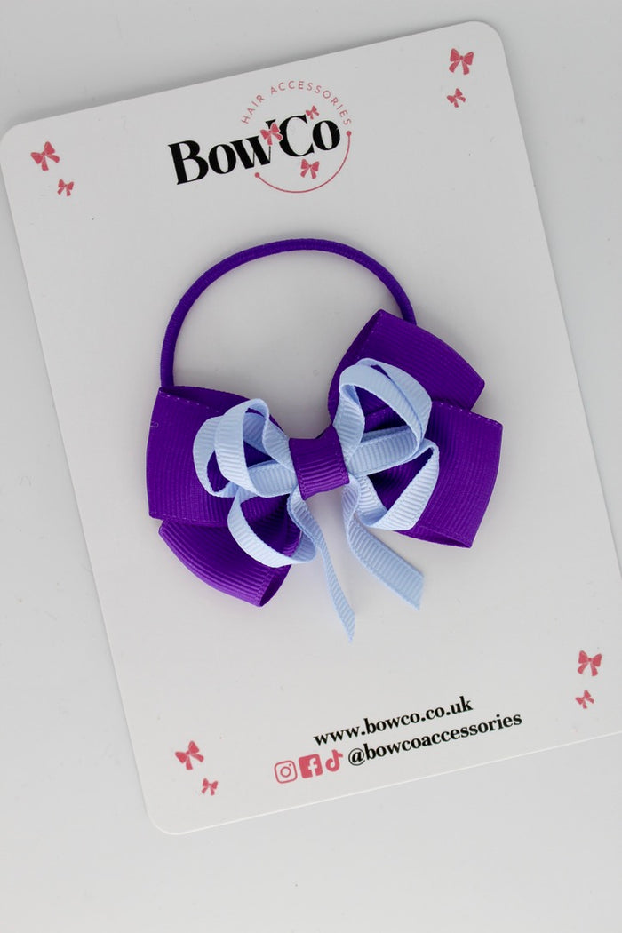 School Bow Purple and Bluebell - Double Bow - Elastic