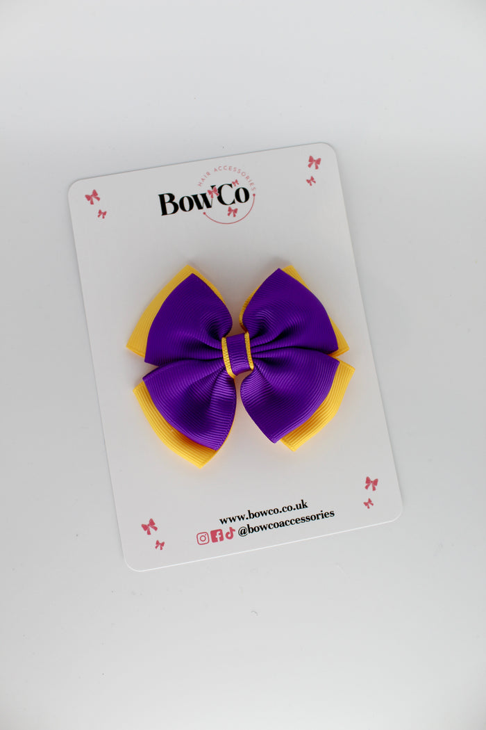 School Bow Purple and Yellow Gold - Layer Edge Bow - Clip