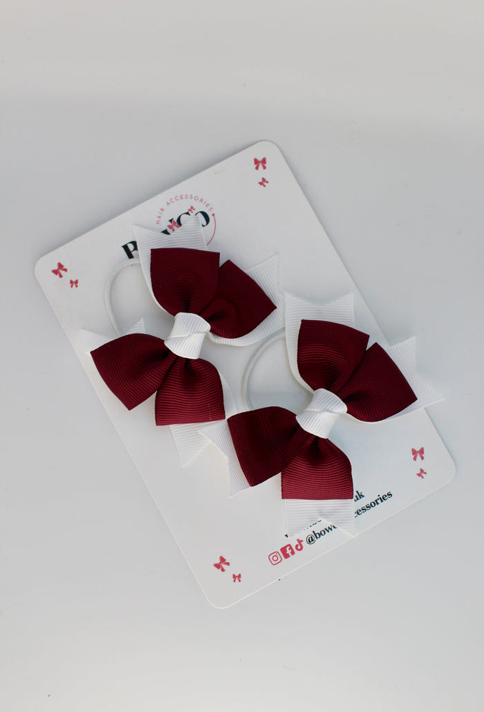 School Bows Burgundy and White - Knot Bow Set - Elastic