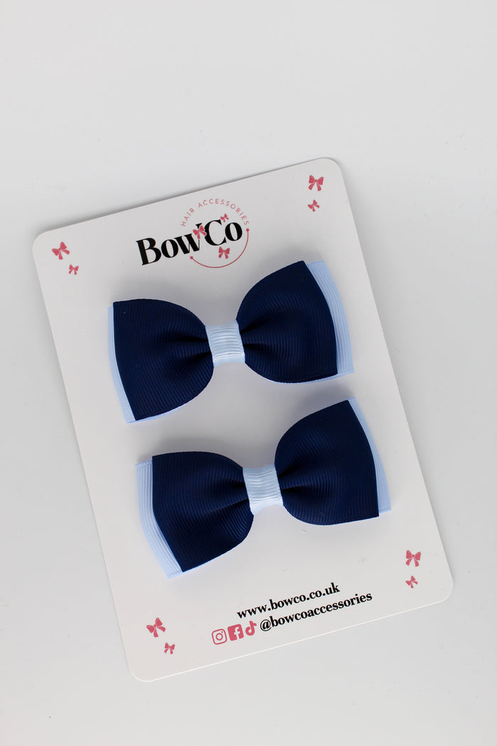 School Bows Navy Blue and Bluebell - Double Lapel Bow Set - Clip
