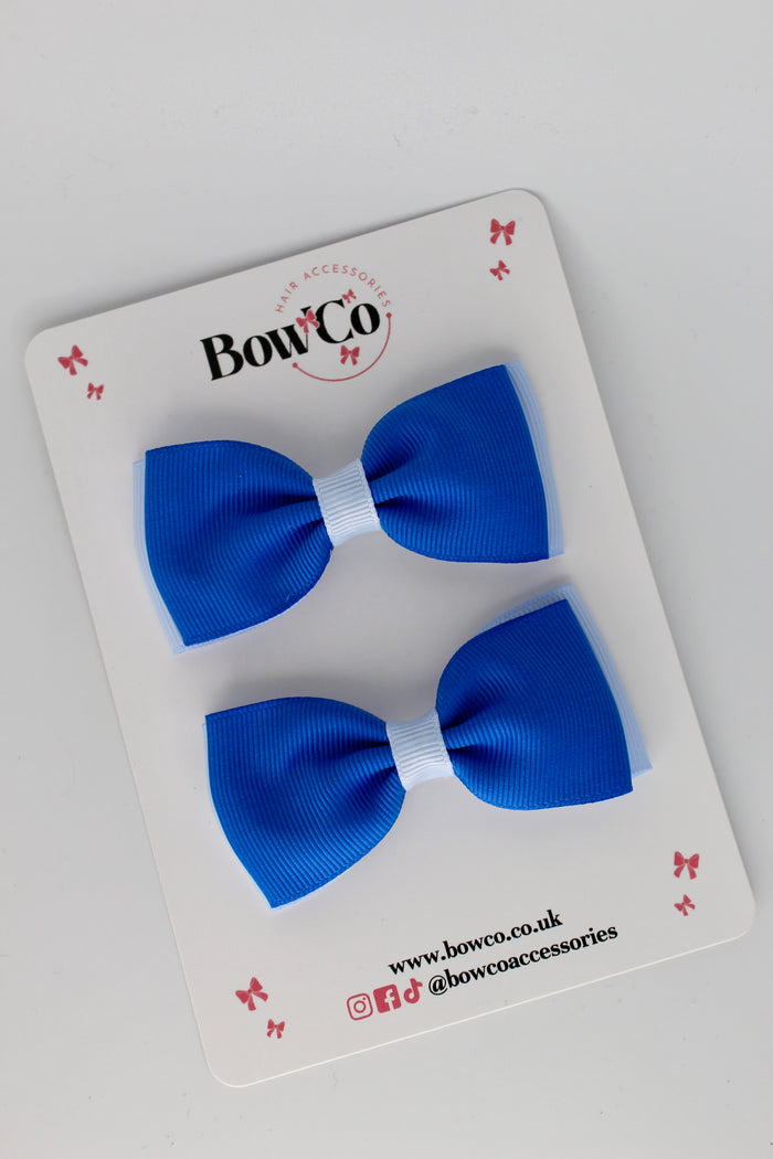 School Bows Royal Blue and Bluebell - Double Lapel Set - Clip