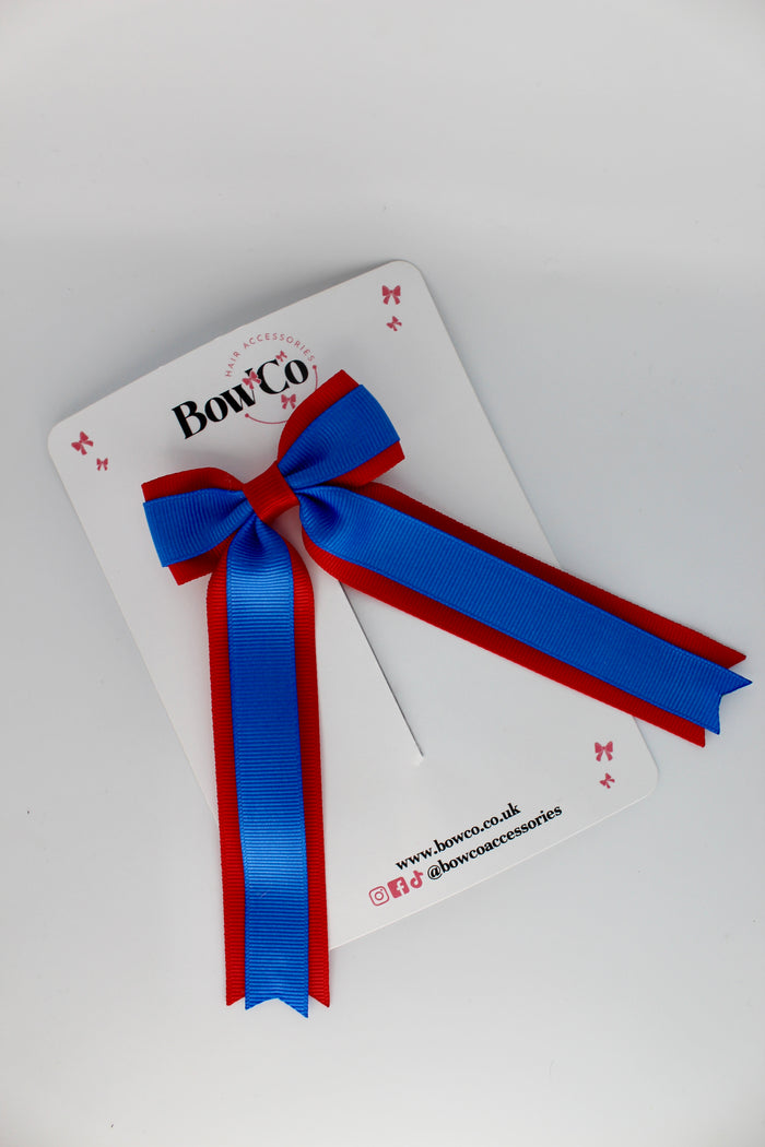 School Royal Blue and Red Tuxedo Tails Bow – Clip