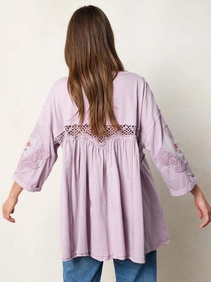 Secret Garden Embroidered Cotton Tunic - Lavender-view 8