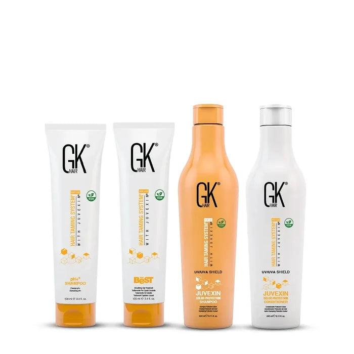 GK Hair Smoothing Shield Deal: 100 ml pH+ Shampoo and The Best tubes, 240 ml Juvexin Color Protection Shampoo and Conditioner