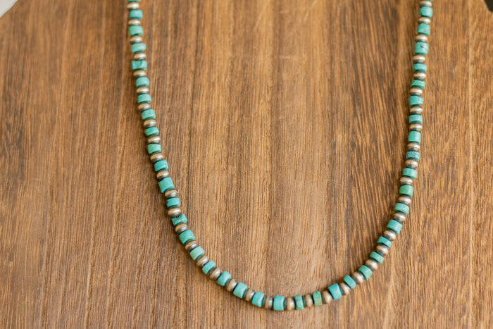 4MM Pearl & Turquoise Heishi Bead Necklace