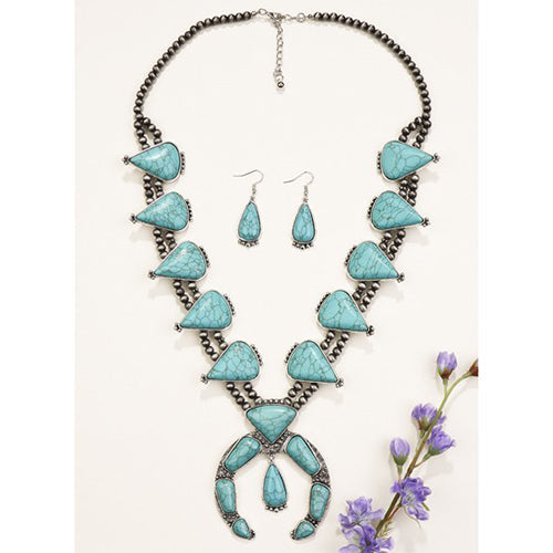 72473 - Squash Blossom Necklace - Turquoise & Silver