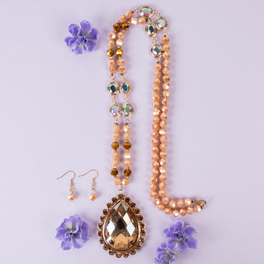 72987 - Crystal Pendant Necklace - Champagne