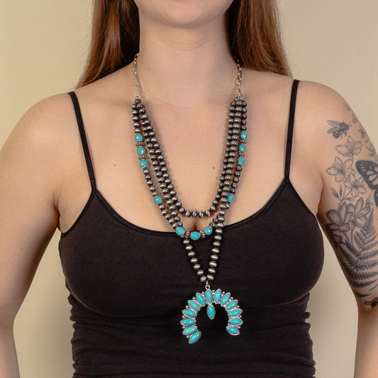 92051 - Squash Blossom Necklace - Turquoise & Silver