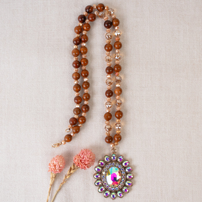 92077 - Crystal Pendant Necklace - Brown
