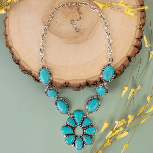 92089 - Squash Blossom Necklace - Turquoise & Silver