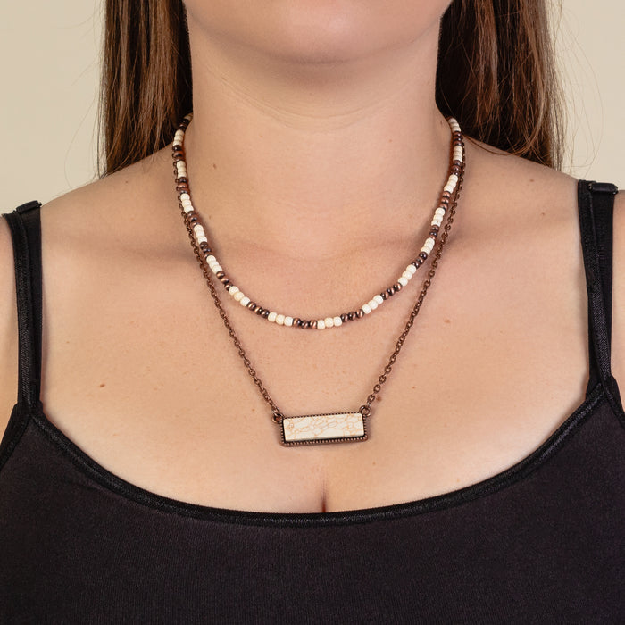 92103 - Layered Squash Blossom Necklace - Ivory & Copper