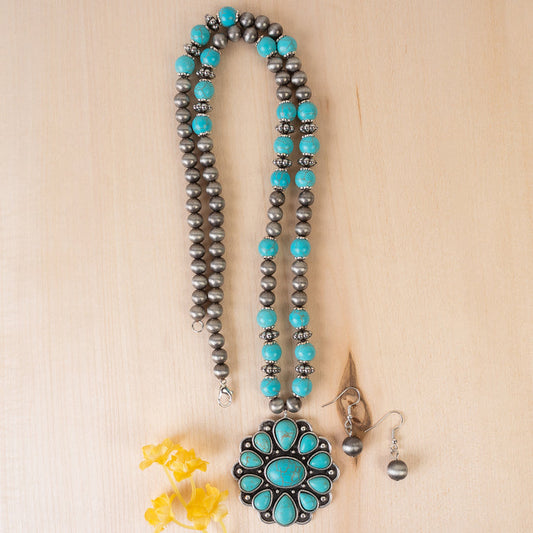92104 - Squash Blossom Necklace - Turquoise & Silver
