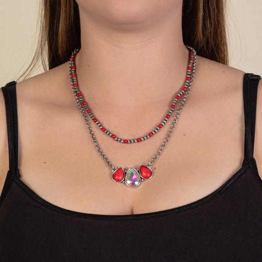 92108 - Layered Squash Blossom Necklace - Red