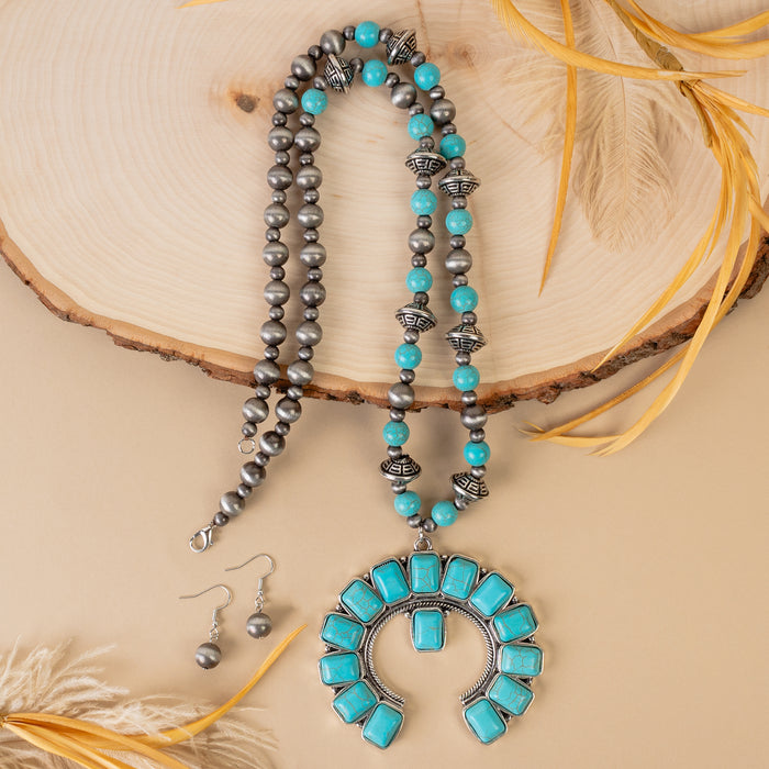 92165 - Squash Blossom Necklace - Turquoise & Silver