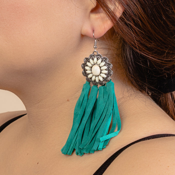 93010 - Squash Blossom Tassel Earrings - Turquoise