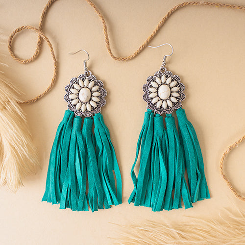 93010 - Squash Blossom Tassel Earrings - Turquoise