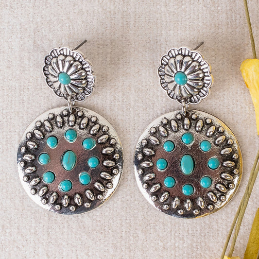 93324 - Squash Blossom Earrings - Turquoise & Silver