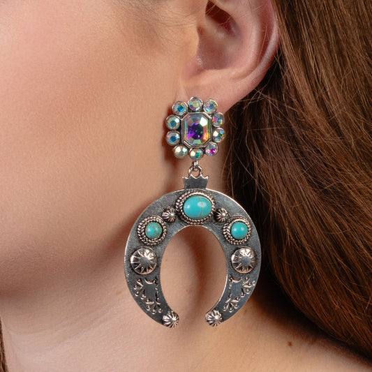 93334 - Squash Blossom Earrings - Turquoise & Silver