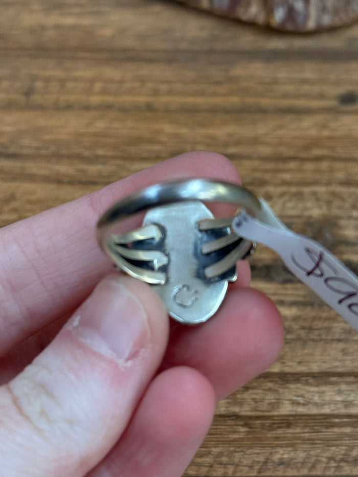 Sterling silver ring back with stamped design and smooth band