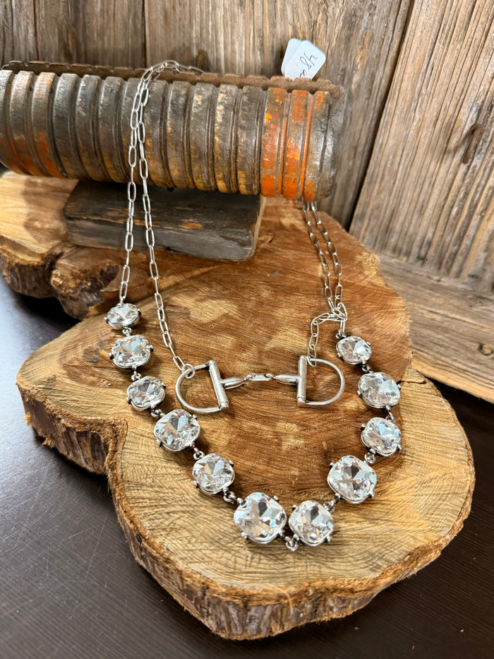 Layered crystal necklace with heart toggle clasp and round faceted stones