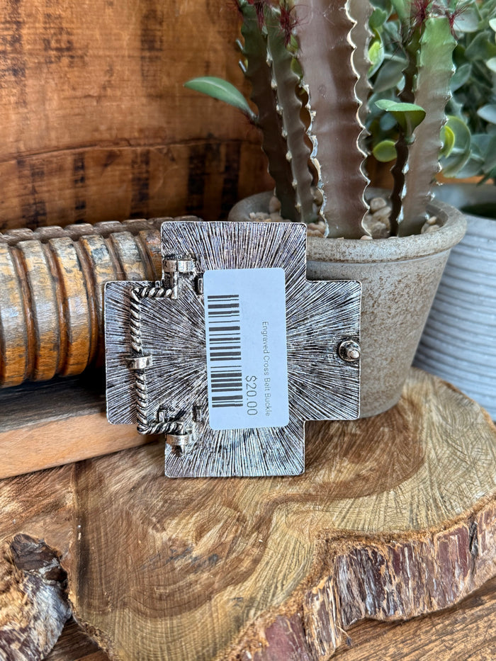 Cross belt buckle back side with barcode label and fastening screw