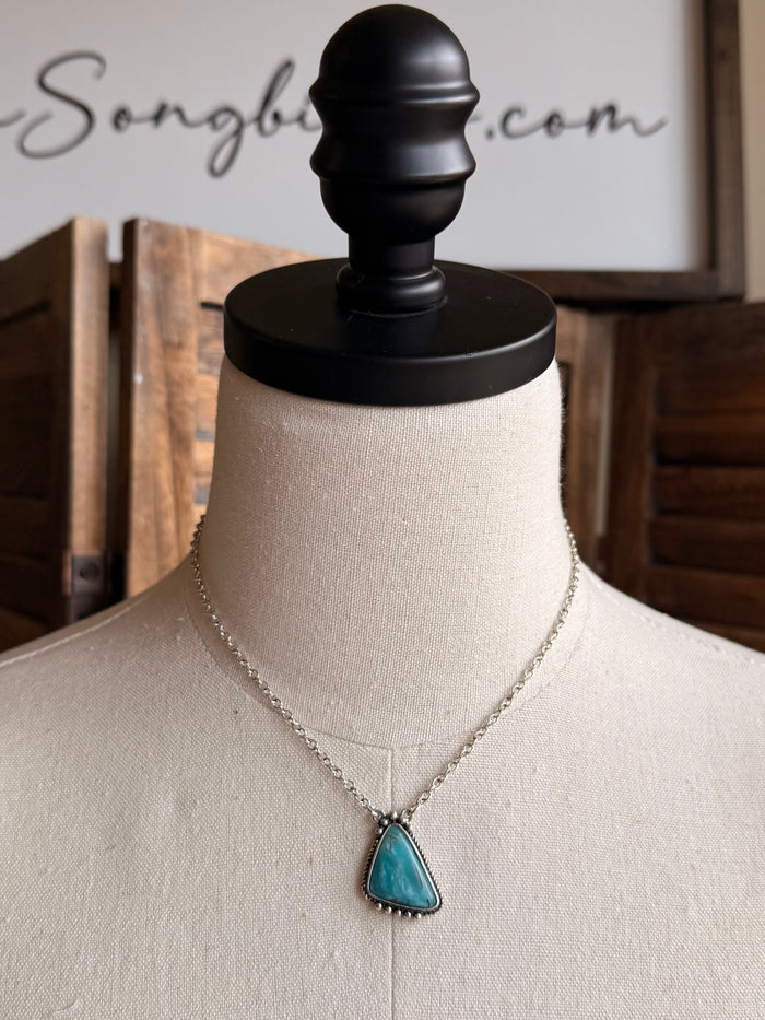 Turquoise triangle pendant necklace with silver chain