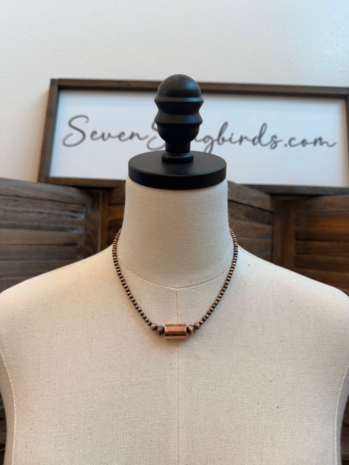 Genuine copper barrel bead necklace with dark bead accents