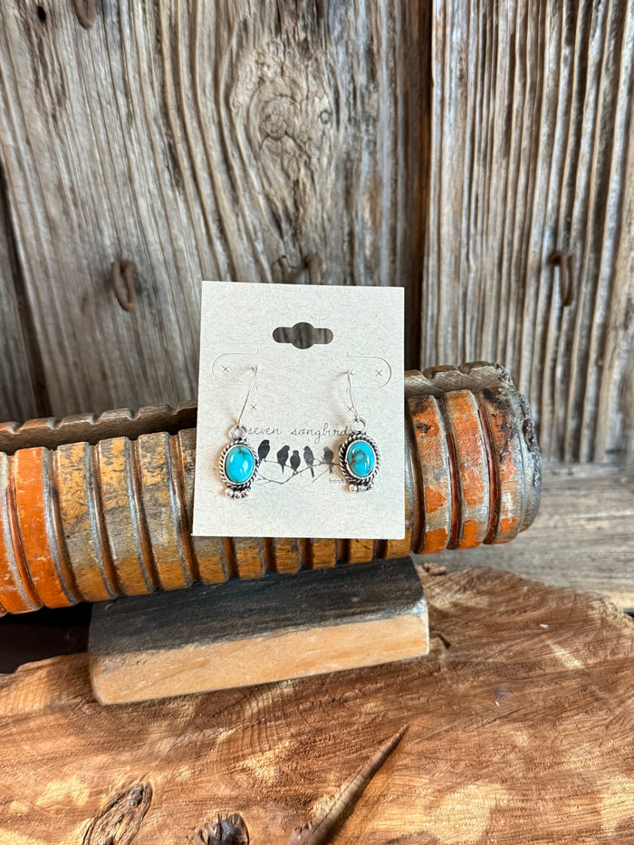 Sterling silver turquoise fishhook earrings with oval turquoise cabochons