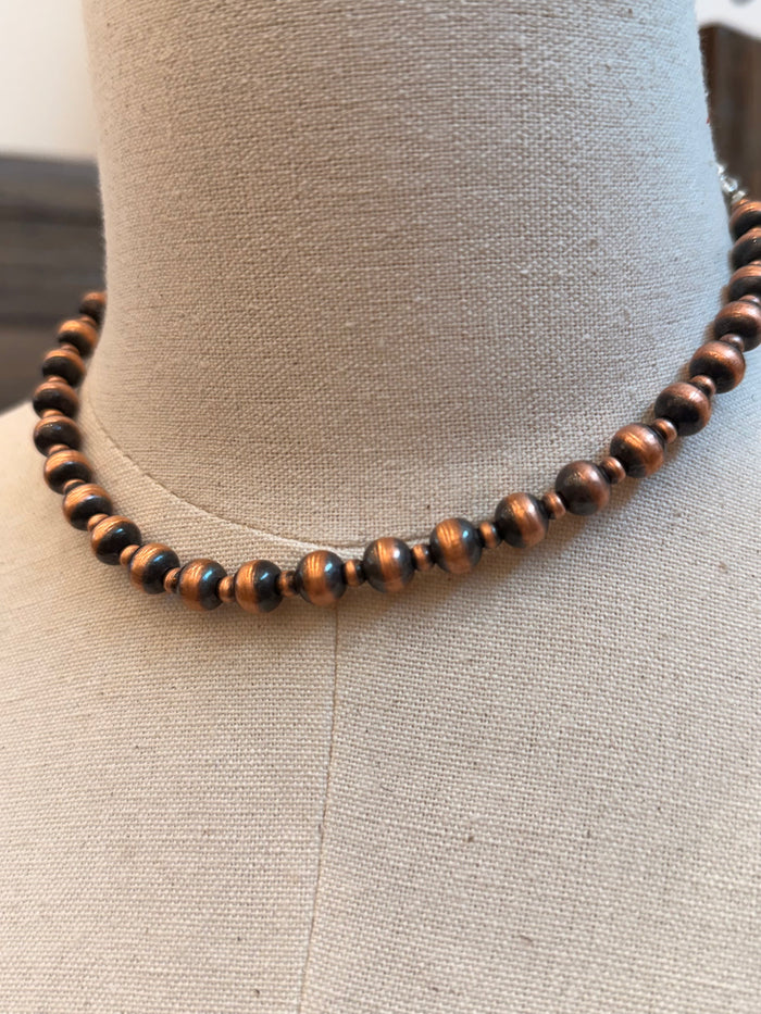 Genuine copper bead necklace with round patina beads