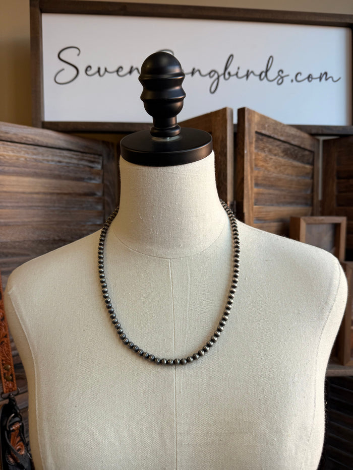 Silver-tone 21-inch beaded necklace with 6mm round beads