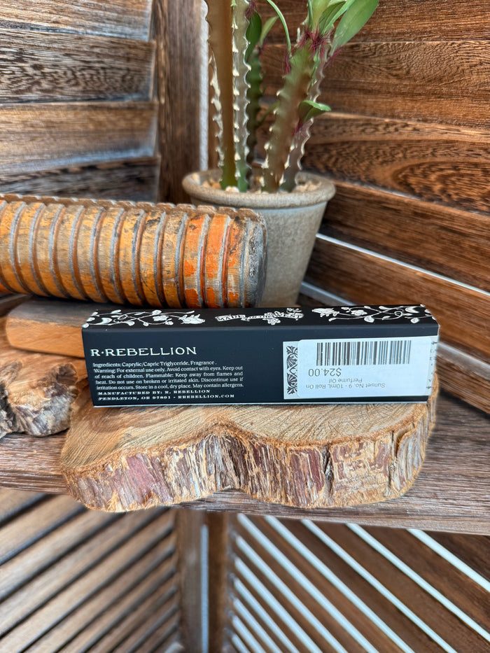 Roll-on perfume oil box back with barcode and label text
