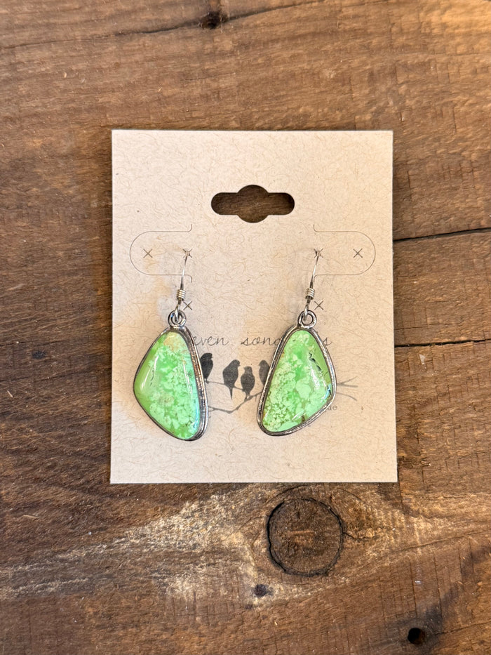Sterling silver fishhook earrings with green teardrop cabochon stones