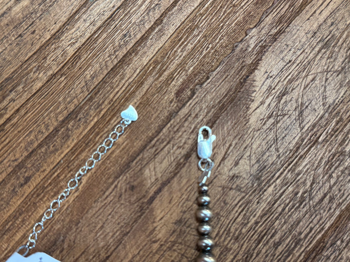 Necklace clasp and chain extender with turquoise beads and silver-tone hardware