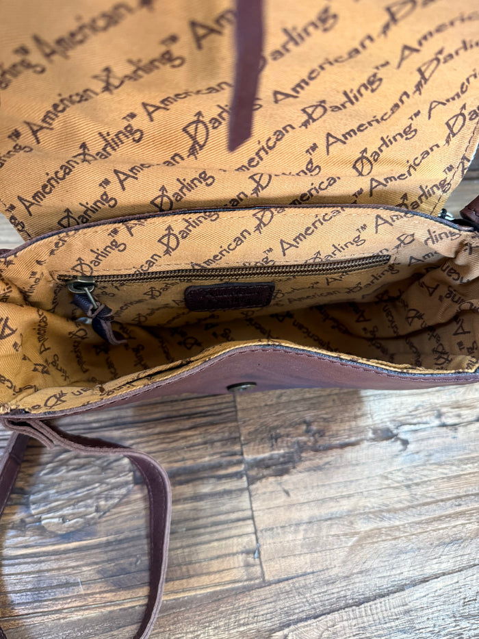 Mini crossbody bag interior lining with printed American Darling pattern